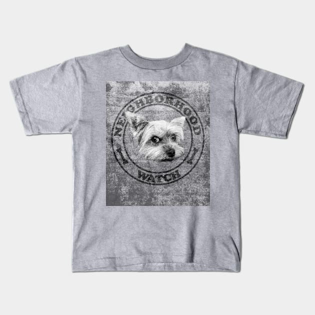 Funny Yorkie Design - Neighborhood Watch Yorkie Kids T-Shirt by loumed